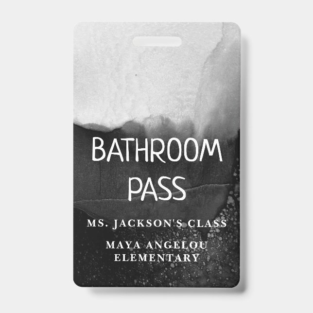 Black and White Back To School Bathroom Hall Pass Badge (Front)