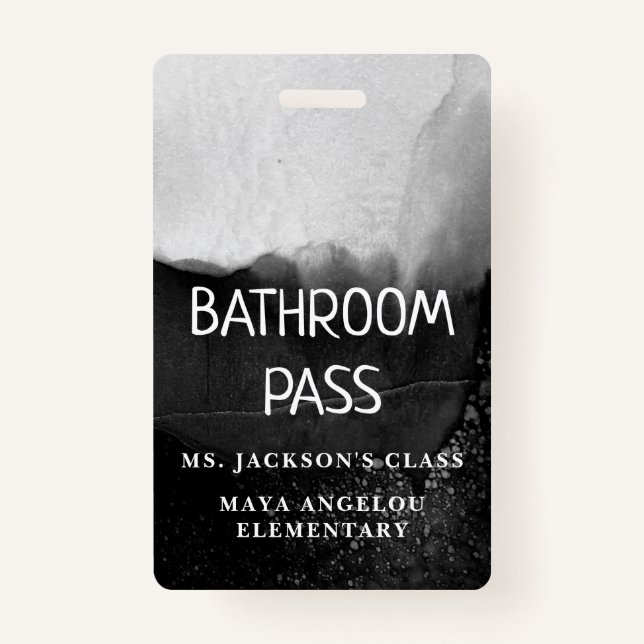 Black and White Back To School Bathroom Hall Pass Badge (Back)