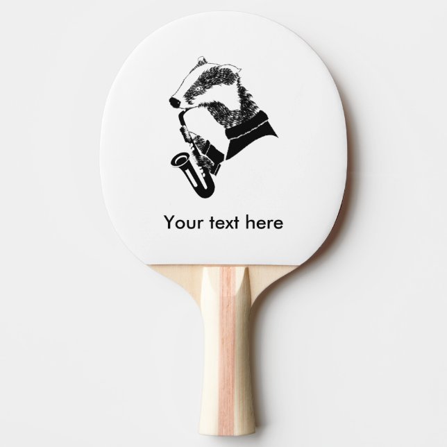 Black and White Badger Playing A Saxophone Ping Pong Paddle (Front)