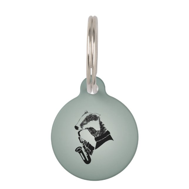 Black and White Badger Saxophone Customizable Pet Tag (Front)