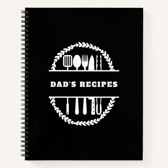 Black And White Baking Cooking Dad's Recipes Notebook (Front)