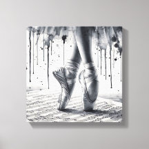 Black and White Ballet Slippers Stretched Canvas