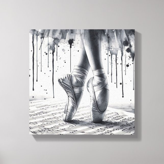 Black and White Ballet Slippers Stretched Canvas (Front)