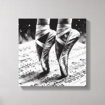 Black and White Ballet Slippers Stretched Canvas