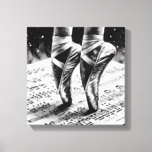 Black and White Ballet Slippers Stretched Canvas Print