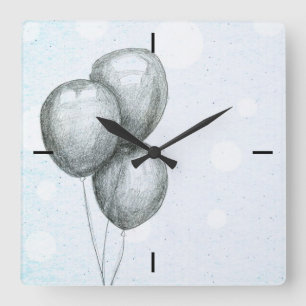 Black and white balloons square wall clock