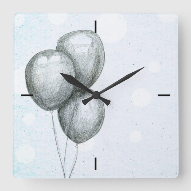 Black and white balloons square wall clock (Front)