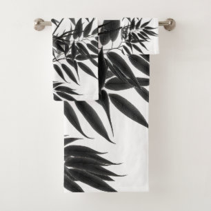 Black and White Bamboo Plant Bath Towel Set