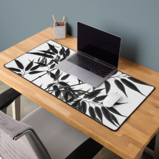Black and White Bamboo Plant Desk Mat