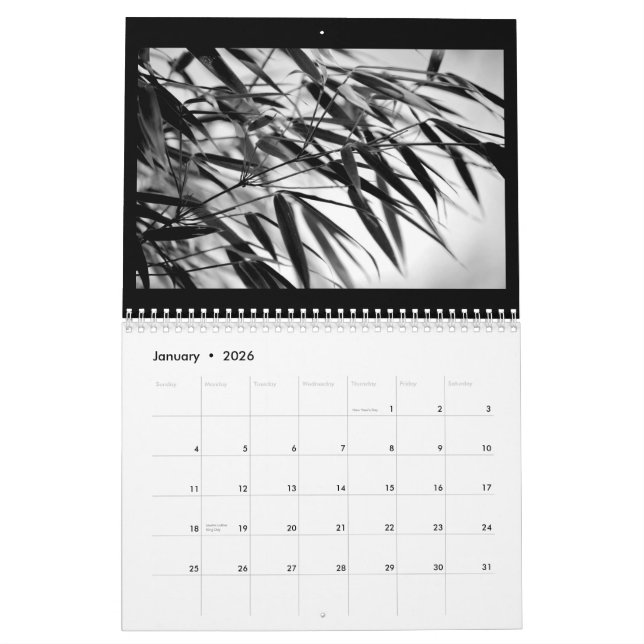 Black and White Bamboo Zen 2015 Calendar (Jan 2026)