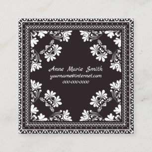 Black and white bandanna design square business card