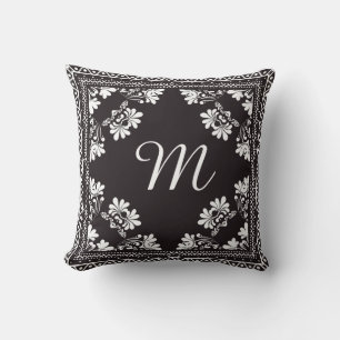 Black and White Bandanna Monogram Throw Pillow