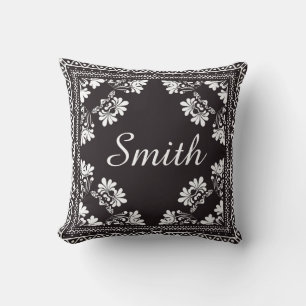 Black and White Bandanna With Name Throw Pillow