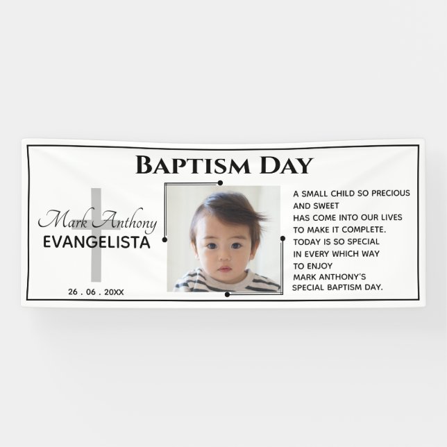 Black and White BAPTISM DAY Event Party Banner (Horizontal)