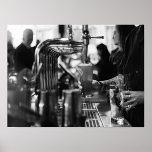 Black and White Bar Scene Pouring Fresh Draught Be Poster