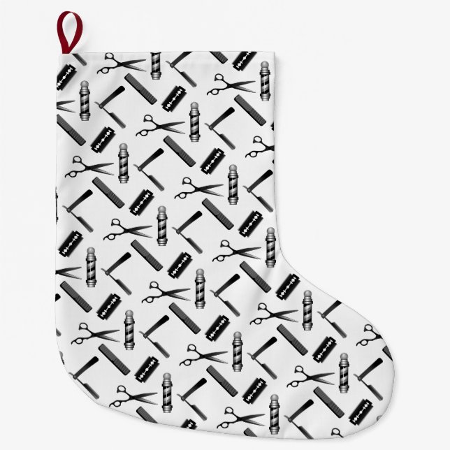 Black and White Barber's Pole Pattern Large Christmas Stocking (Front)