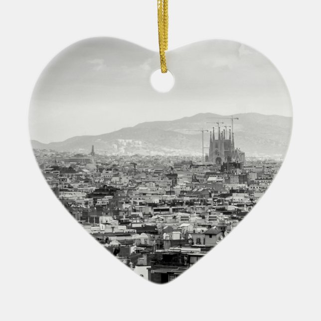 Black and White Barcelona Ceramic Ornament (Front)