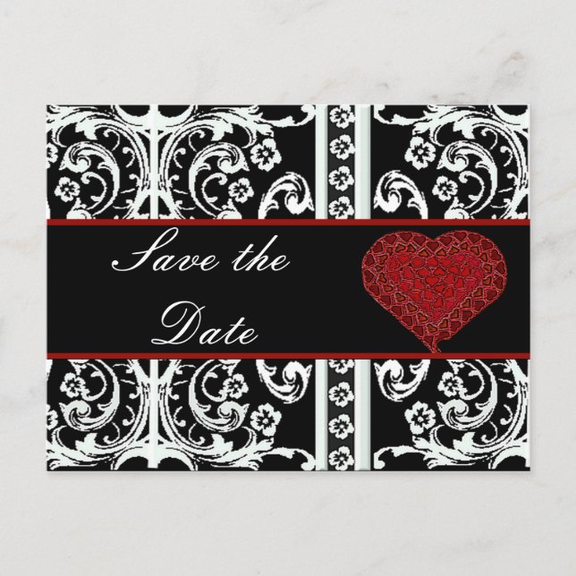Black and White Baroque Save theDate Post Card (Front)
