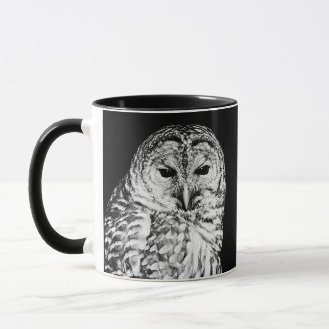 Black and White Barred Owl Face Mug (Left)