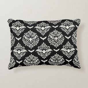 Black and White Bat Damask Accent Pillow