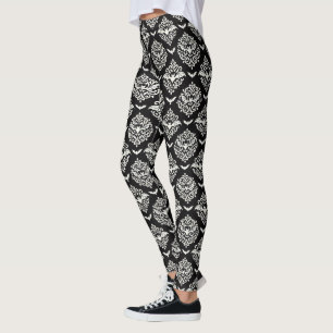 Black and White Bat Damask Leggings