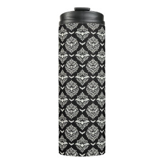 Black and White Bat Damask Thermal Tumbler