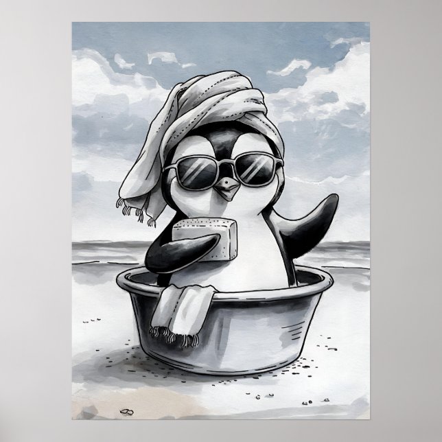 Black and White Bathroom Art, Funny, Modern, Wall Poster (Front)