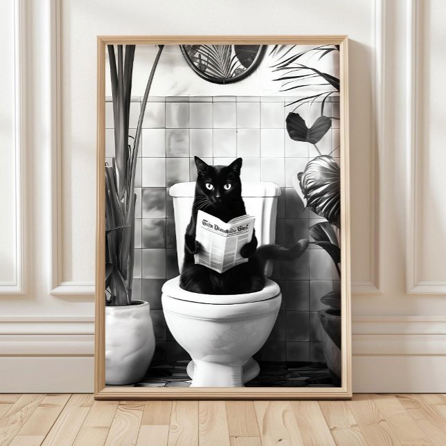 Black and White Bathroom Cat Print, Funny Posters, Poster (Creator Uploaded)