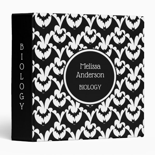Black And White Bats Goth Horror Pattern Text Binder (Front/Spine)
