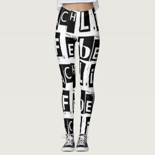 Black and White Beach Life Text Pattern Leggings