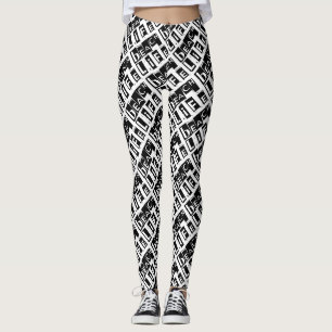 Black and White Beach Life Text Pattern Leggings