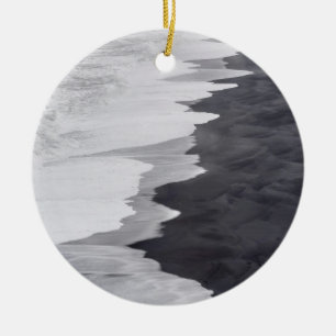 Black and white beach scenic ceramic ornament