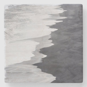 Black and white beach scenic stone coaster