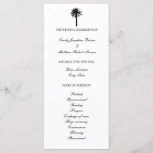 Black and white beach wedding ceremony program