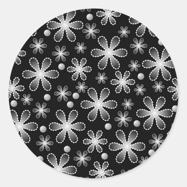Black and White Bead Flowers Sticker (Front)