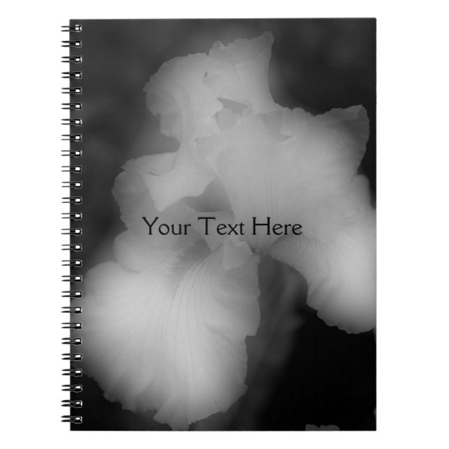 Black And White Bearded Iris Flower Notebook (Front)