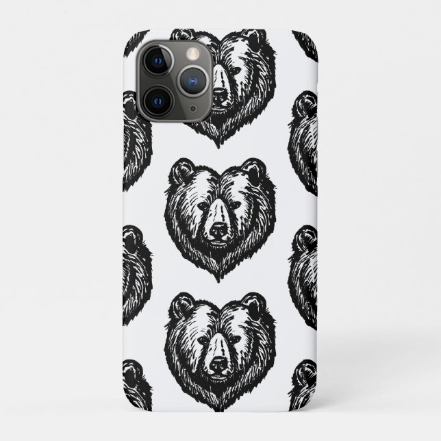 Black and White Bear's Face Ink Drawing Case-Mate iPhone Case (Back)