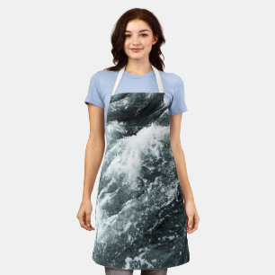 Black And White Beautiful Sea Waves Apron