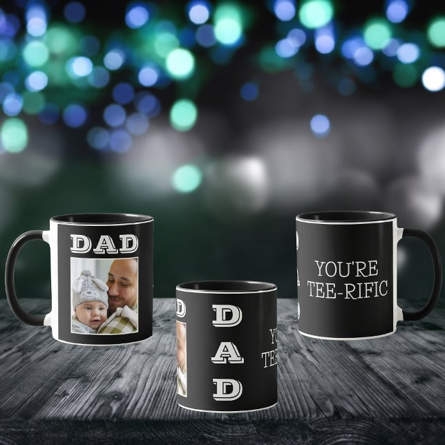 Black And White Best Dad Ever Golf Photo Mug (Front, Side And Back)