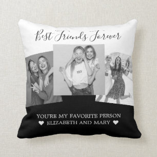 Black and White BFF Photo Collage Best Friends Throw Pillow