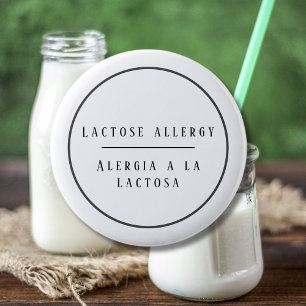 Black and White Bilingual Allergy Alert to Lactose 2 Inch Round Button