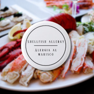 Black and White Bilingual Allergy to Shellfish 1 Inch Round Button