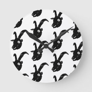 Black and White Billy Goat Potato Print Round Clock