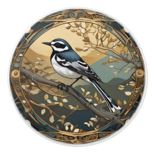 Black and White Bird Art Nouveau Art Deco Ceramic Knob