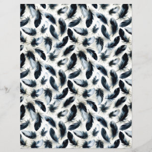 Black and white bird feathers scrapbook paper