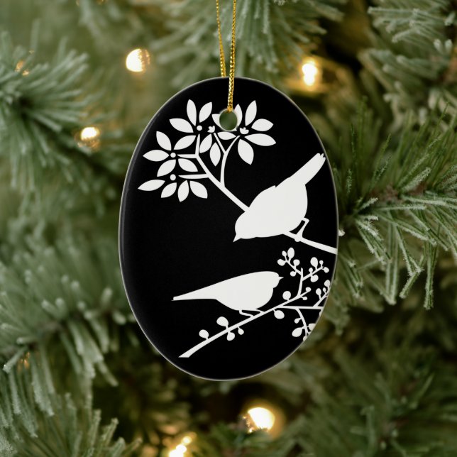 Black and White Birds Ceramic Ornament (Tree)