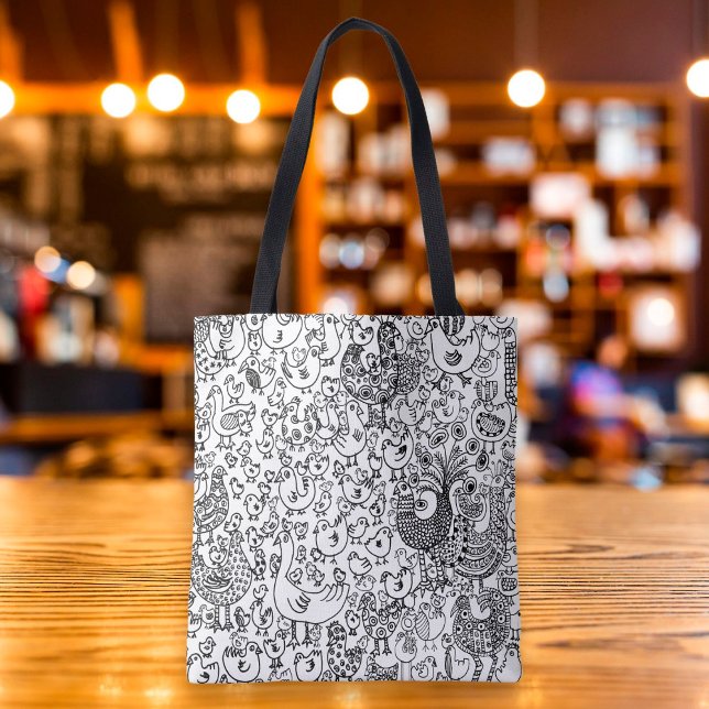 Black and White Birds Fun Whimsical Pattern Tote Bag (Creator Uploaded)