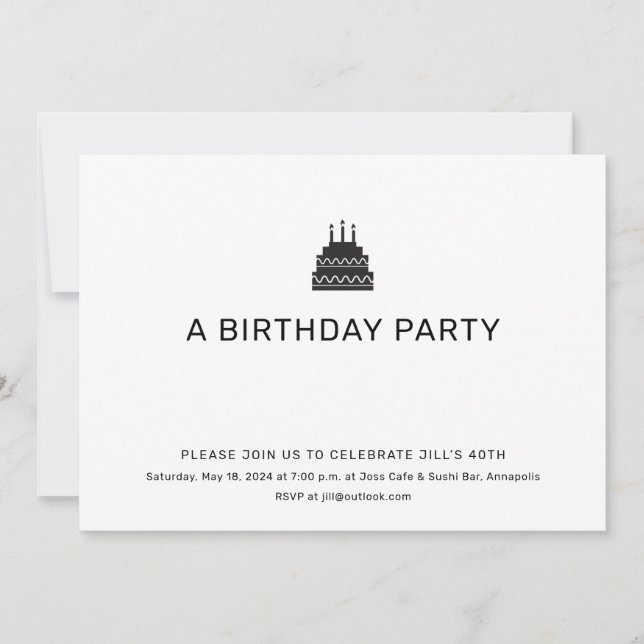 Black and White Birthday Cake Party Invitation (Front)