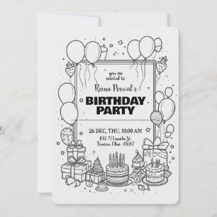 Black and White Birthday Party Invitation