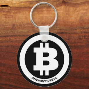 Black and White Bitcoin Symbol Custom Message Keychain